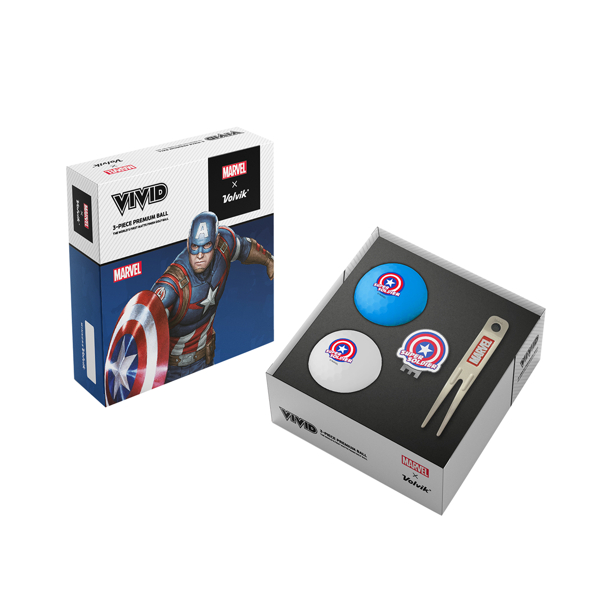 Volvik Marvel Captain America 2x VIVID + Marker/Divot Tool 209.000217_1
